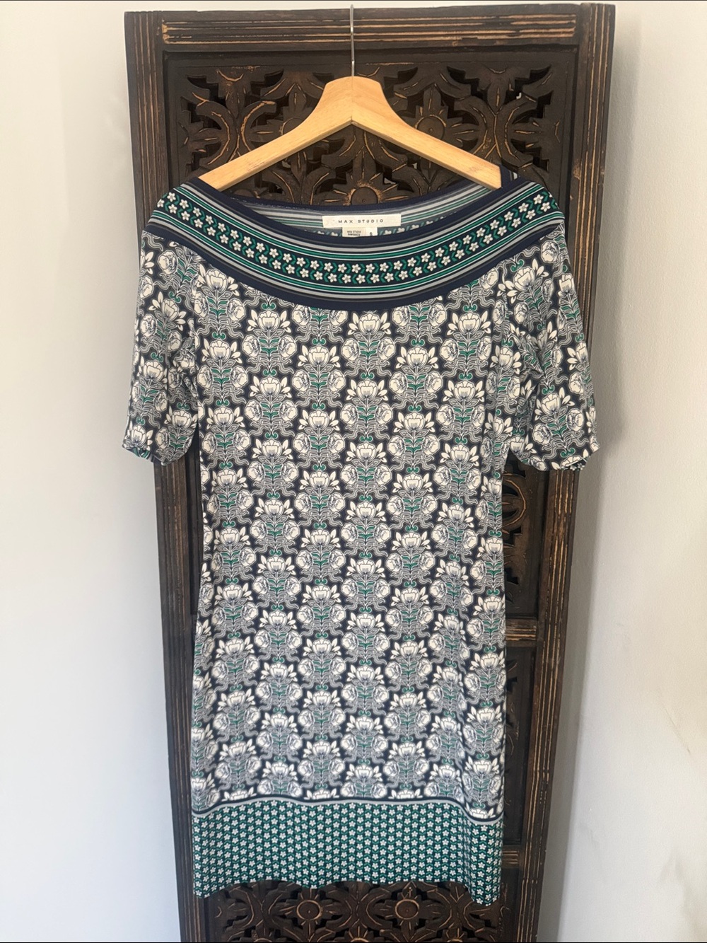 Max Studio Navy & Teal Floral Midi Dress